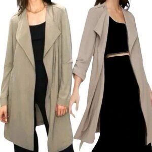 Aritzia Babaton Taupe Light Academia Flowy Quincy Tie Waist Lightweight Jacket